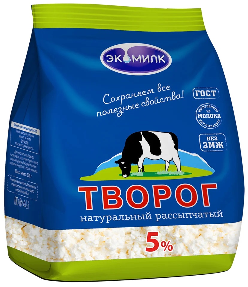 ЭКОМИЛК Творог рассыпчатый 5% 350г ЭКОМИЛК Творог рассыпчатый 5% 350г