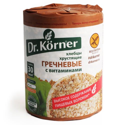 Хлебцы хрустящие Гречневые с витаминами без соли Dr.Korner 100г