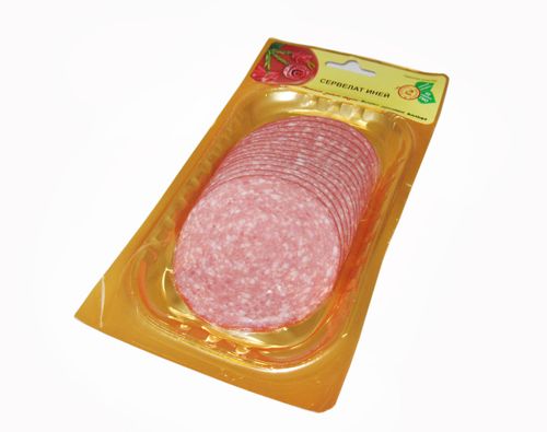 Иней колбаса Сервелат варено-копченый нарезка 150г