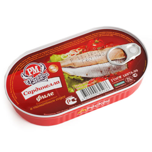 Сардинелла филе бланшированное в томатном соусе Роскон 175г