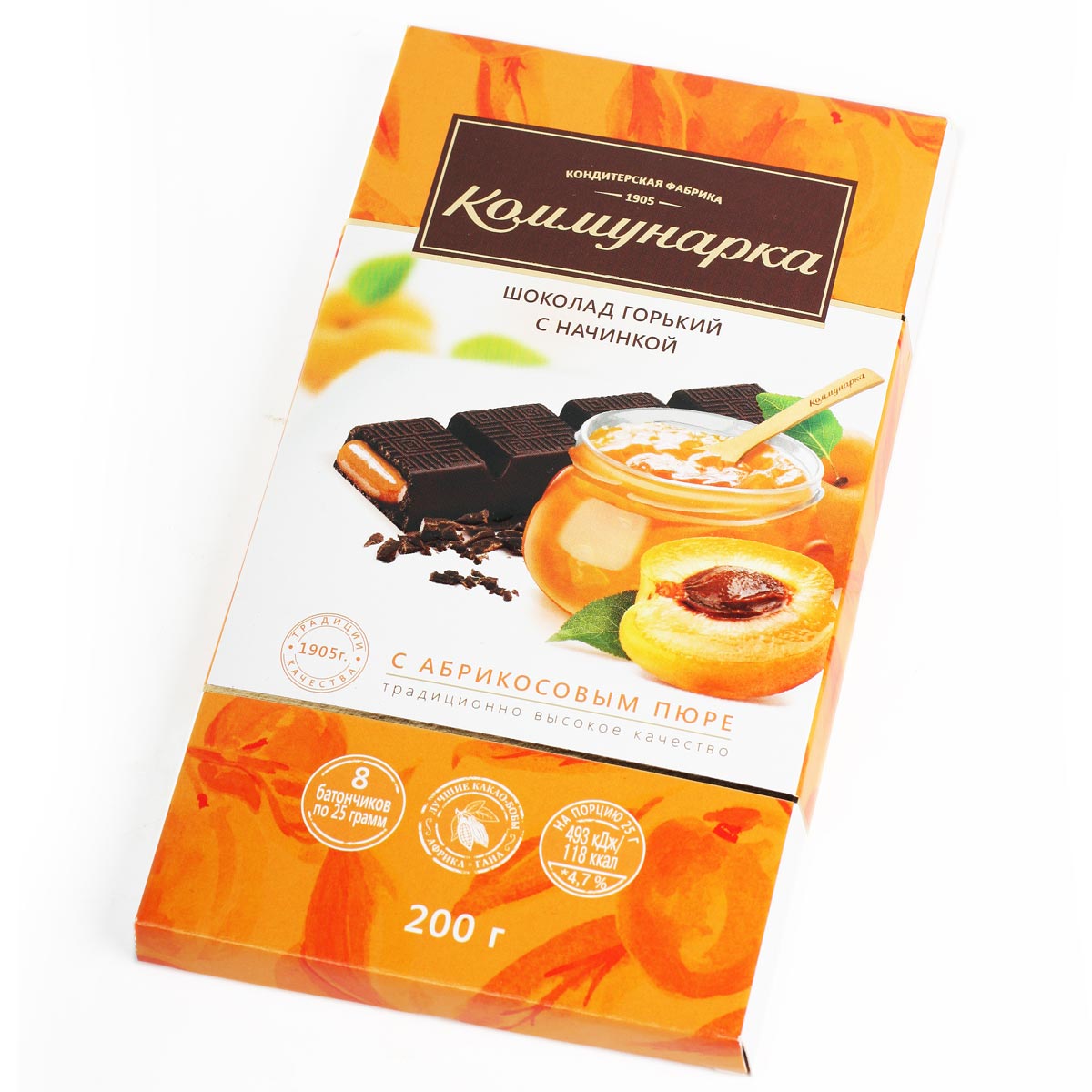 КОММУНАРКА шоколад горький с начинкой с абрикосовым пюре 200г