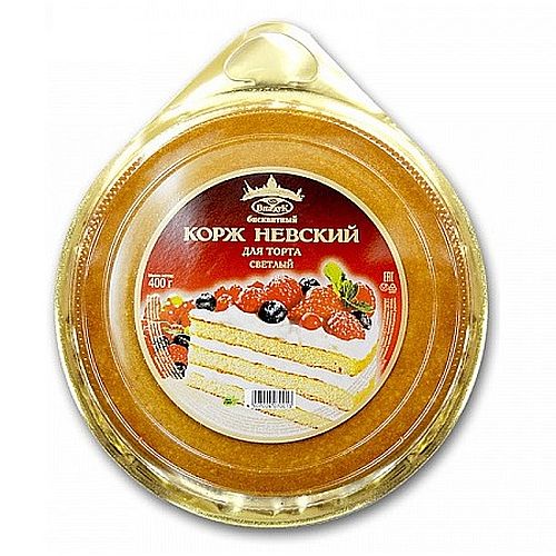 Корж Невский бисквитный для торта 3х слойный светлый 400г