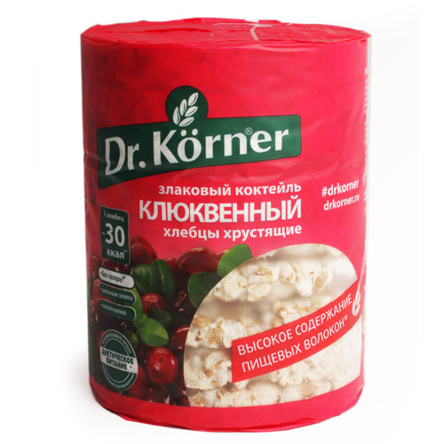 Хлебцы хрустящие без сахара Dr. Korner клюквенные 100г Хлебцы хрустящие без сахара Dr. Korner клюквенные 100г