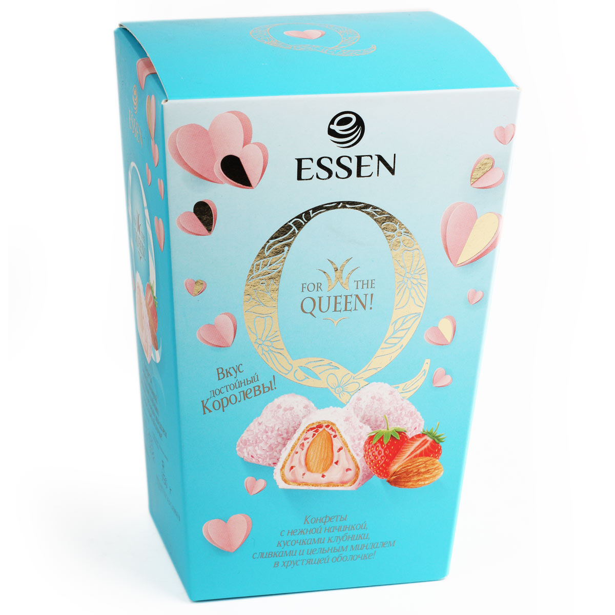 Конфеты FOR THE QUEEN ESSEN с цельным миндалем и кусочками клубники 150г