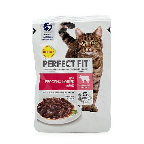 Perfect Fit корм для взрослых кошек с говядиной в соусе 85г