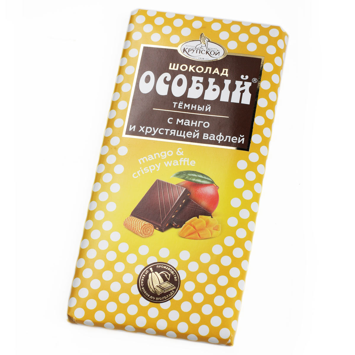 Шоколад Особый темный с манго и хрустящей вафлей Фабрика Крупской 90г