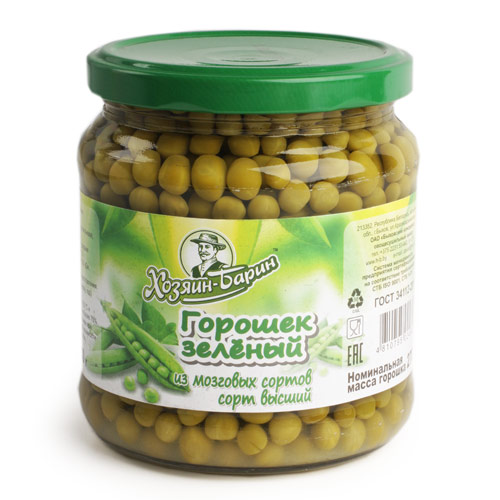 Хозяин - Барин горошек зеленый из мозговых сортов высшего сорта 450г