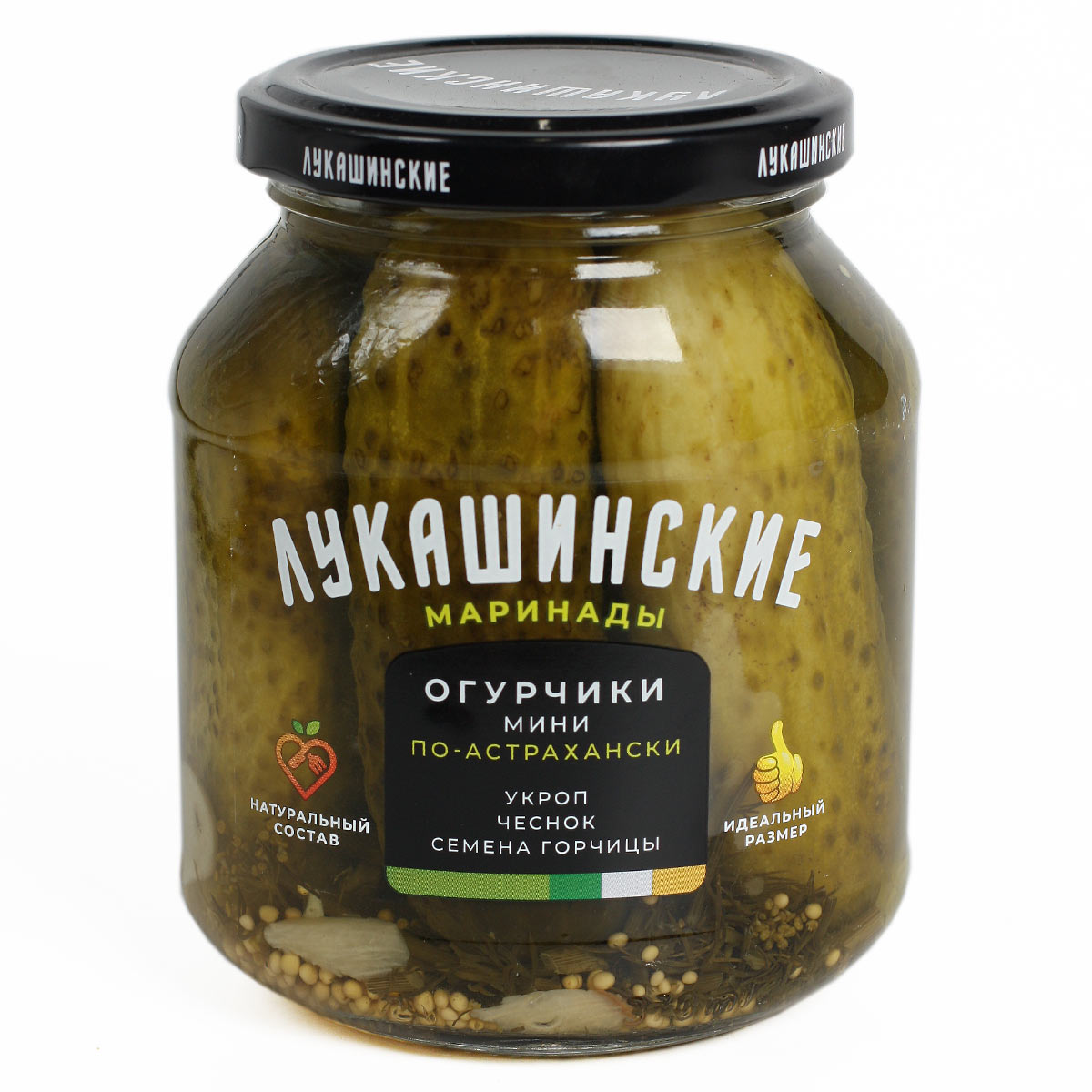 Лукашинские огурчики мини По-астрахански маринованные 340мл Лукашинские огурчики мини По-астрахански маринованные 340мл