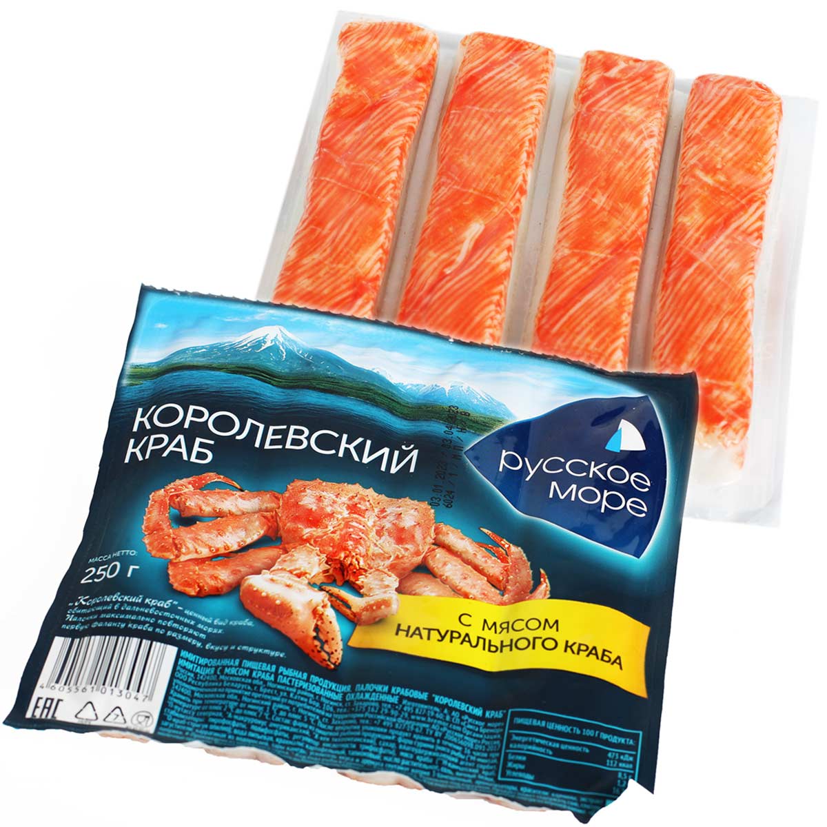 Русское море Крабовые палочки охлажденные с мясом натурального краба 250г Русское море Крабовые палочки охлажденные с мясом натурального краба 250г