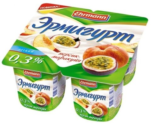 Ehrmann Эрмигурт йогурт Персик-Маракуйя 0.3% 4х115г 460г
