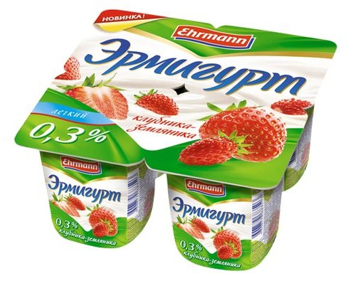 Ehrmann Эрмигурт йогурт Клубника и Земляника 0.3%  4х115г 460г 