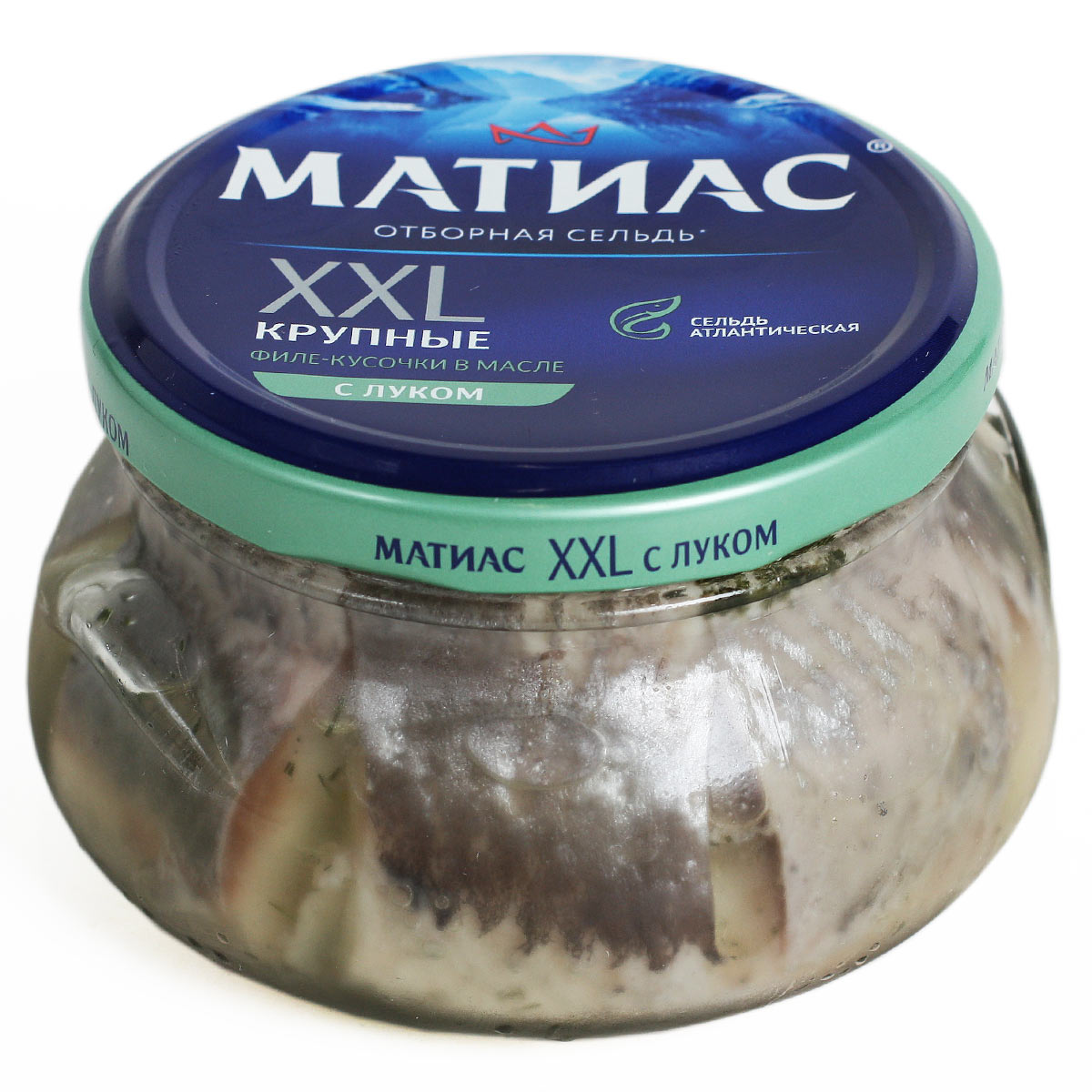 Матиас Отборная сельдь филе-кусочки в масле с луком XXL 260г Матиас Отборная сельдь филе-кусочки в масле с луком XXL 260г