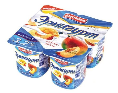 Ehrmann Эрмигурт йогурт 3.2% Персик Манго 4х115г 460г Ehrmann Эрмигурт йогурт 3.2% Персик Манго 4х115г 460г