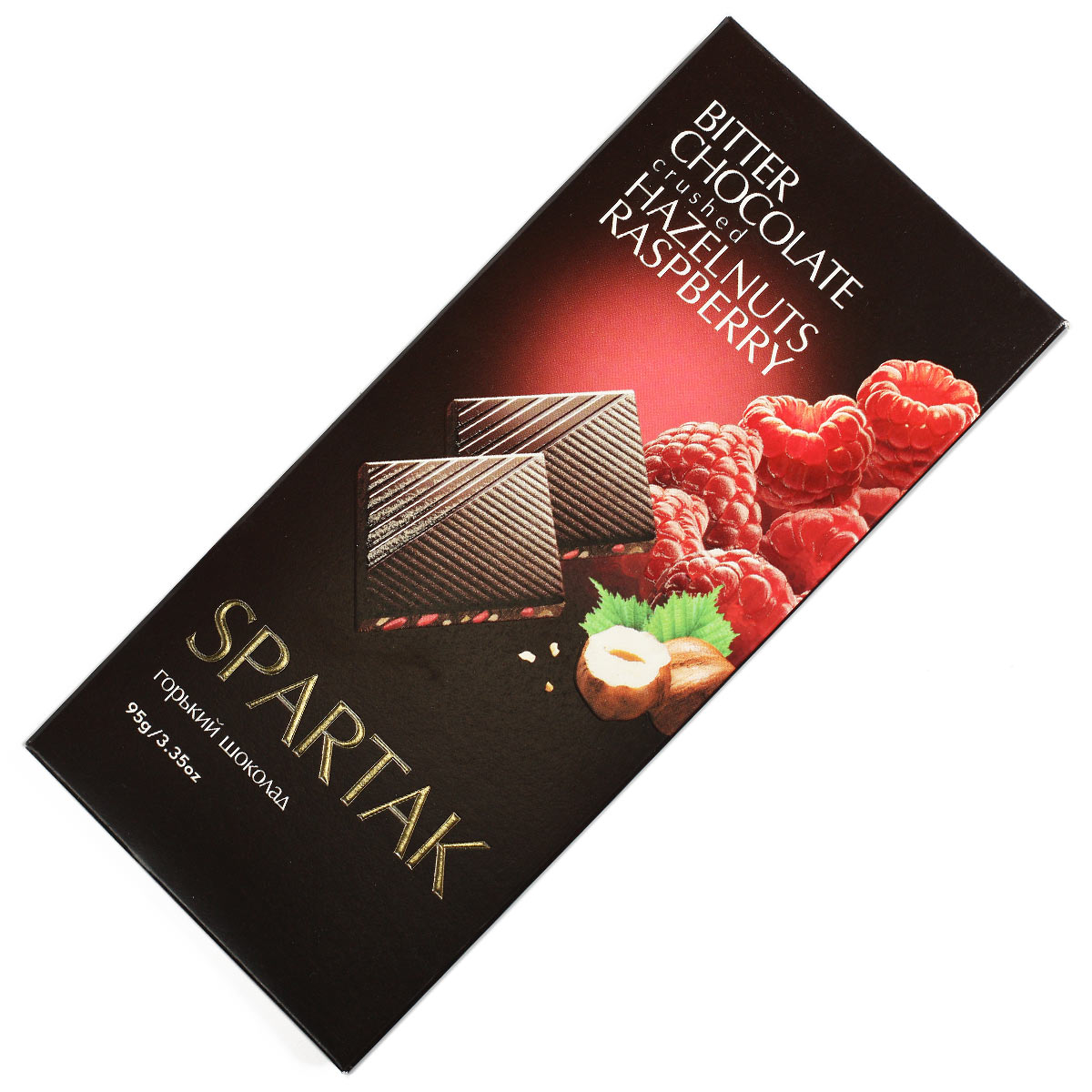 СПАРТАК шоколад горький с малиной и дробленым фундуком 56% 95г