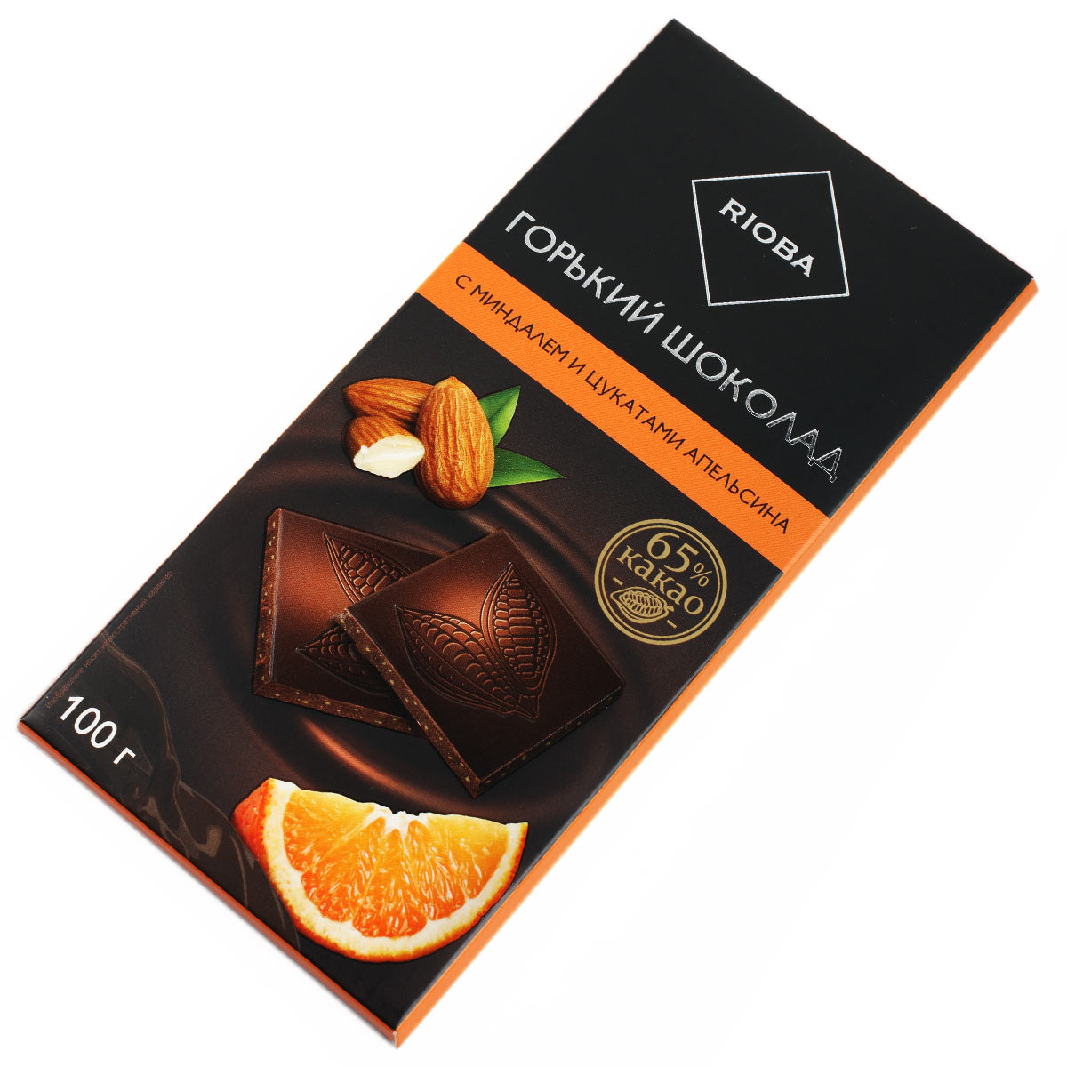RIOBA шоколад горький с миндалем и цукатами апельсина 100г