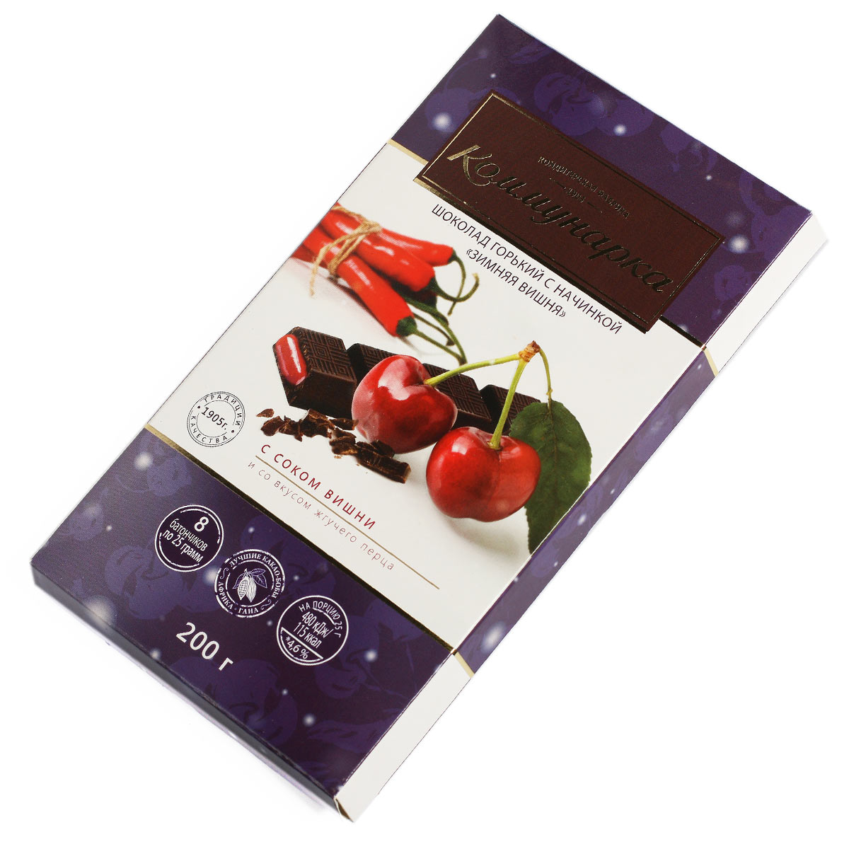 КОММУНАРКА шоколад горький с начинкой Зимняя вишня 200г