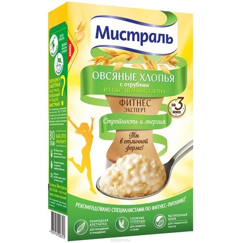 МИСТРАЛЬ овсяные хлопья с отрубями из цельного зерна 400г