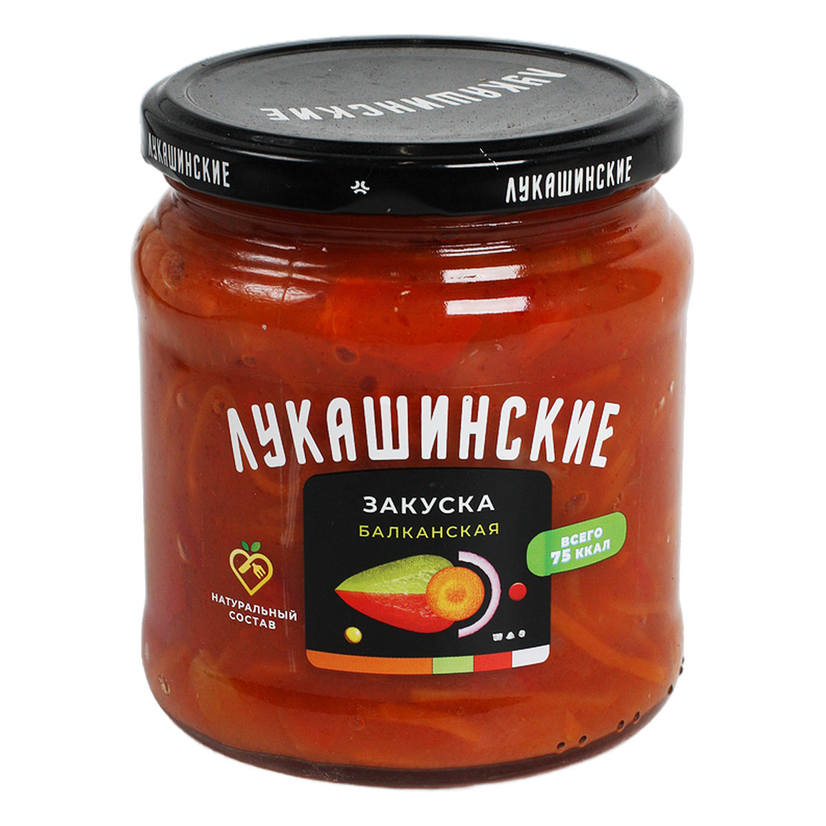 Лукашинские Закуска Балканская из сладкого перца и моркови 450г Лукашинские Закуска Балканская из сладкого перца и моркови 450г