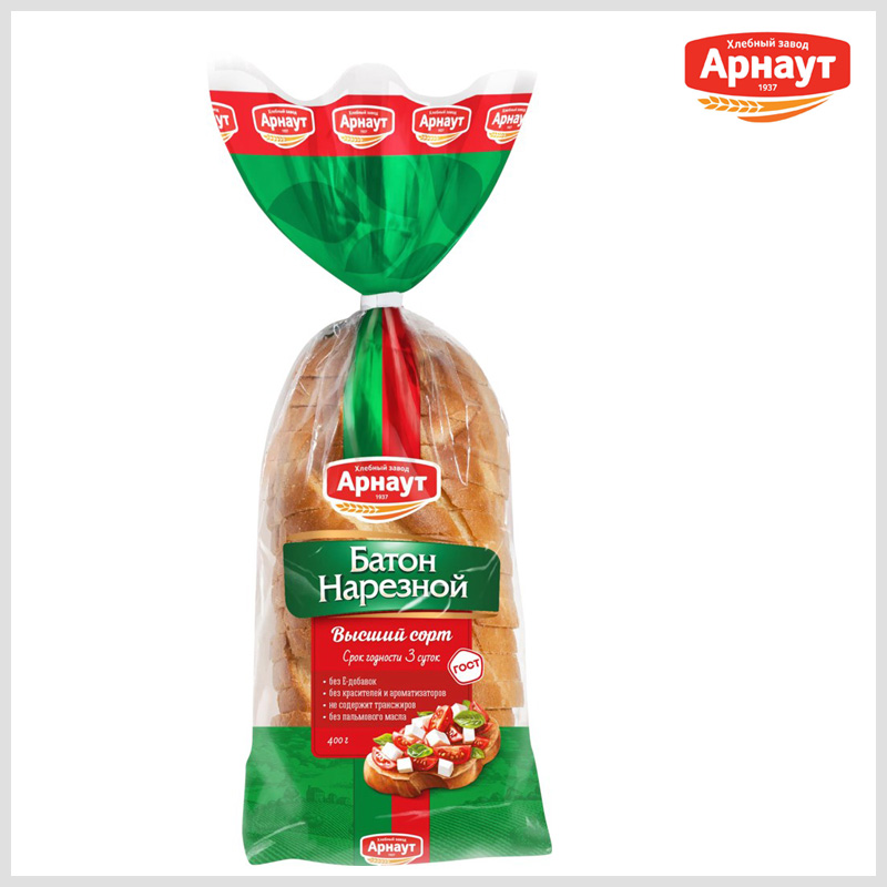 АРНАУТ Батон нарезной высший сорт 400г