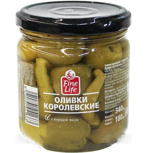 FINE LIFE оливки королевские с чилийским перцем 340г FINE LIFE оливки королевские с чилийским перцем 340г