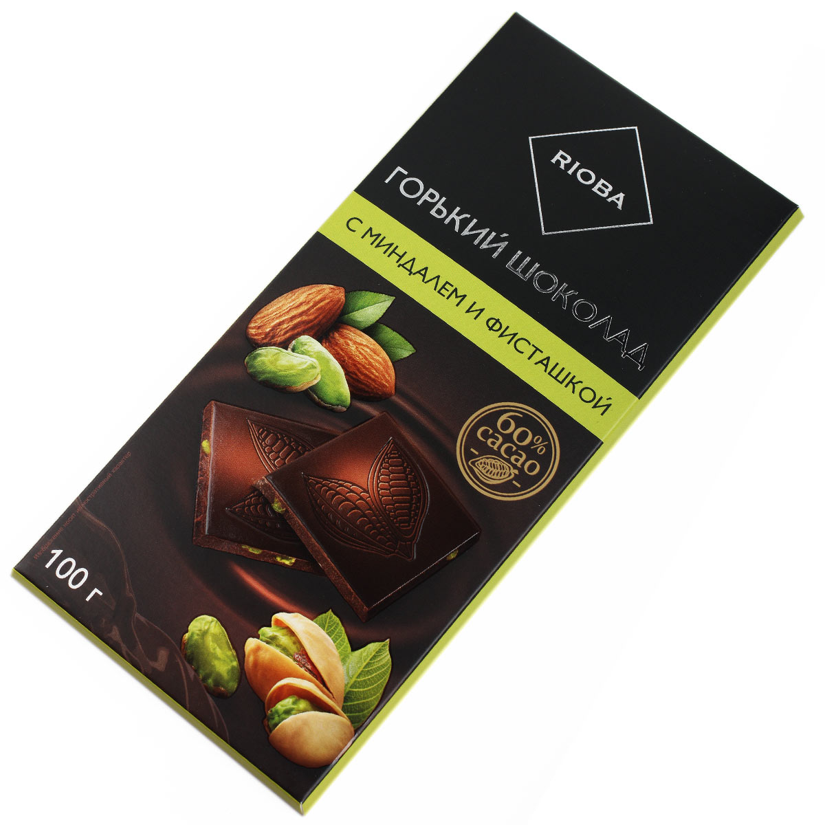 RIOBA шоколад горький с миндалем и фисташкой 60% 100г