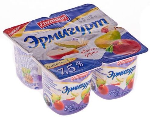 Ehrmann Эрмигурт йогурт Яблоко-Груша 7.5% 4х115г 460г