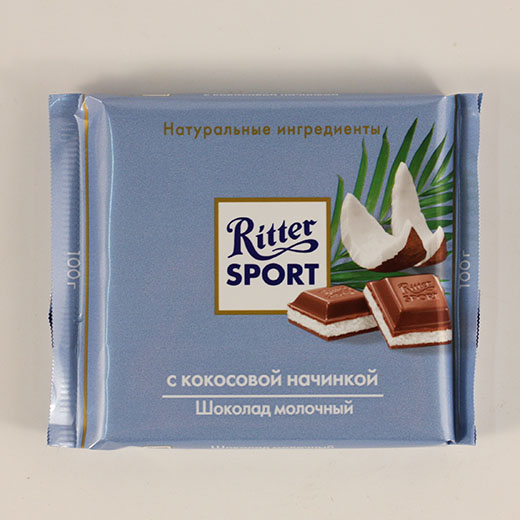 Риттер Спорт шоколад молочный с кокосовой начинкой 100г