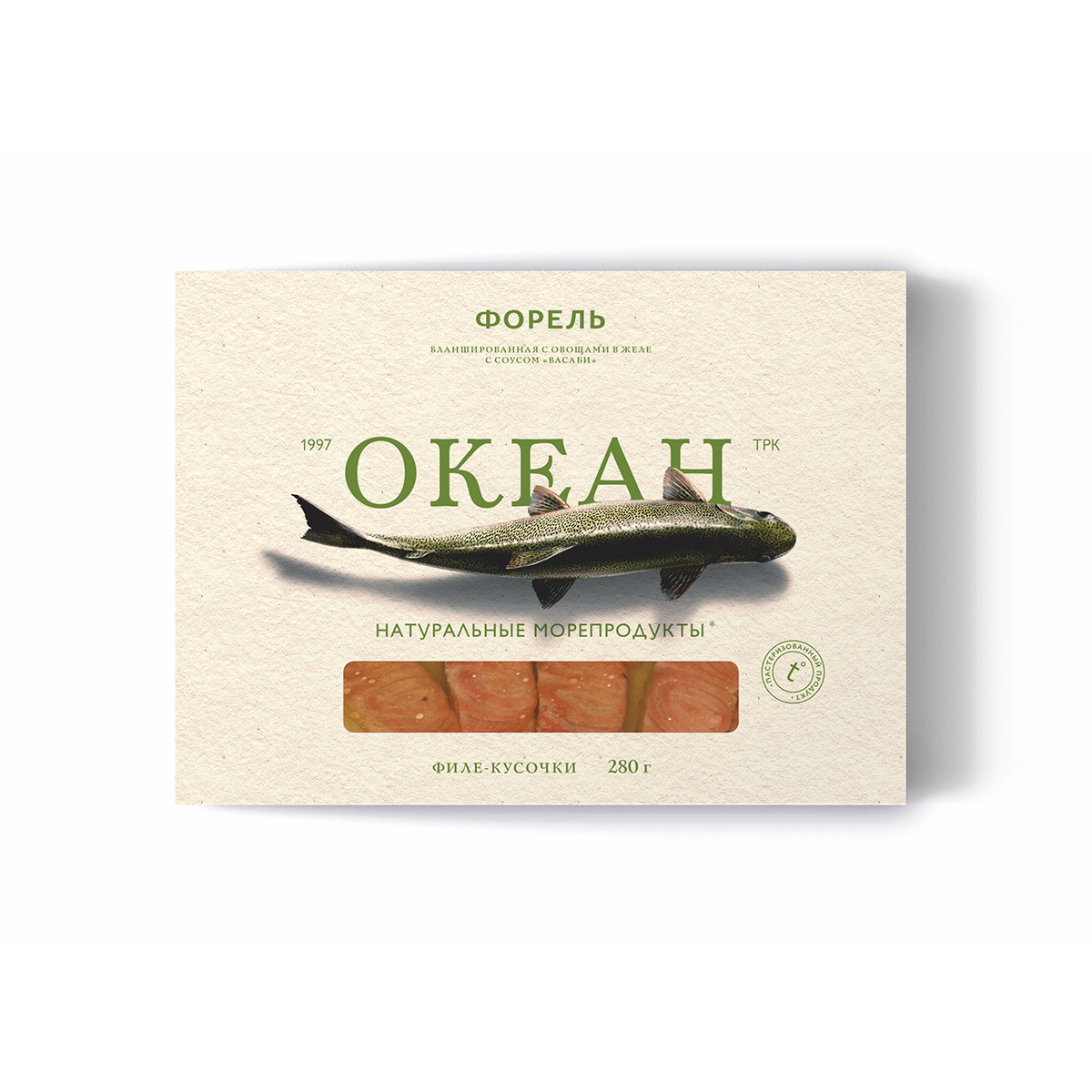Заливное из форели с овощами и соусом васаби филе кусочки ОКЕАН 280г