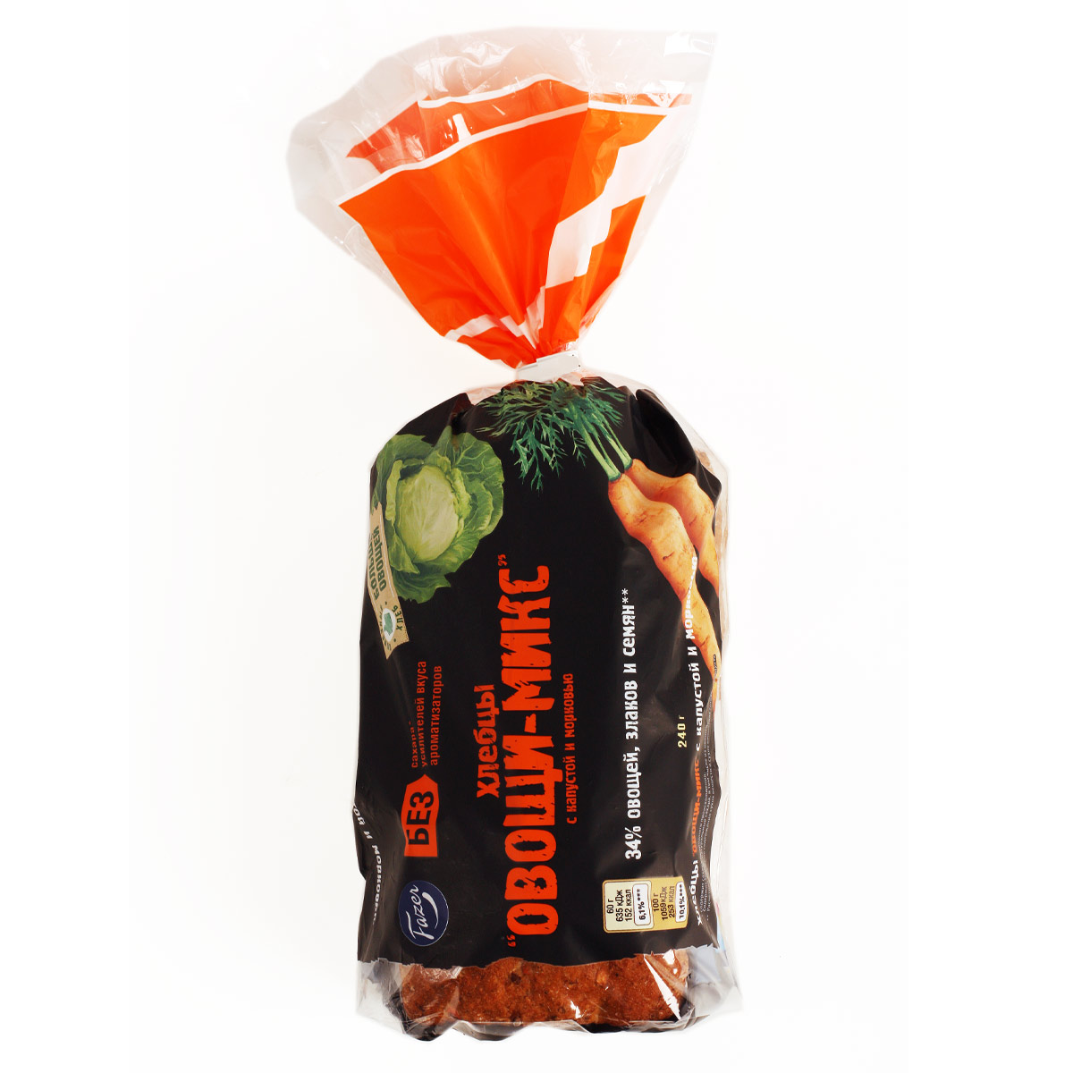 Fazer Хлебцы овощи-микс с капустой и морковью без сахара и красителей 240г