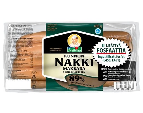 Snellman Nakki cосиски 90 % мясо 400г Snellman Nakki cосиски 90 % мясо 400г