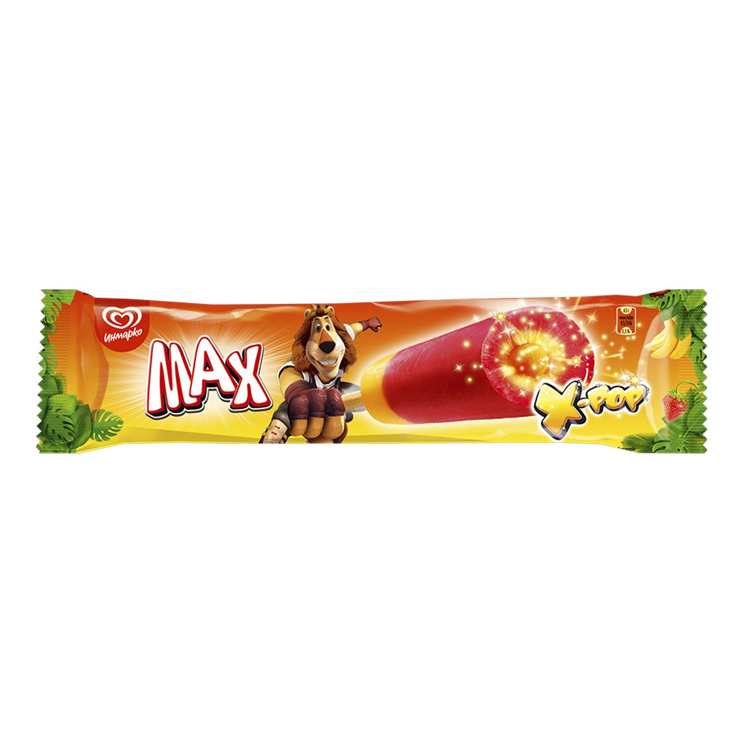 Макс Твистер Мороженое фруктовый десерт клубника-банан со взрывной карамелью эскимо 70г