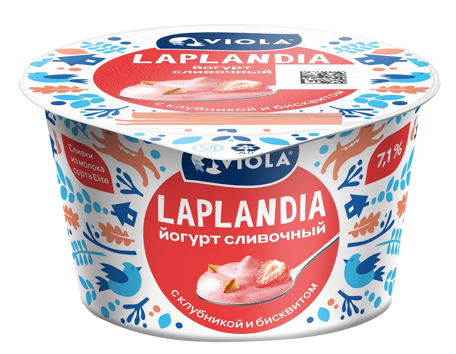 VIOLA LAPLANDIA йогурт сливочный Клубника и бисквит 7.1% 180г VIOLA LAPLANDIA йогурт сливочный Клубника и бисквит 7.1% 180г