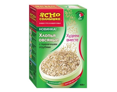 Ясно Солнышко хлопья овсяные с пшеничными отрубями 400г