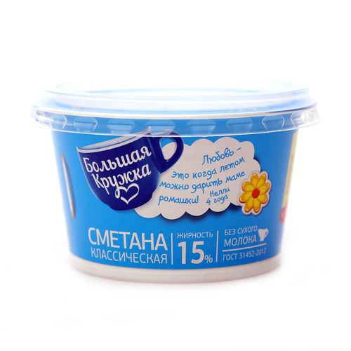 БОЛЬШАЯ КРУЖКА Сметана Классическая 15% 160г БОЛЬШАЯ КРУЖКА Сметана Классическая 15% 160г