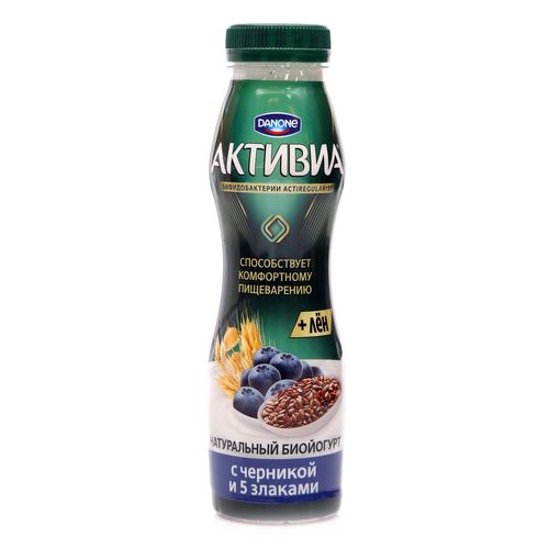 АКТИВИА Йогурт питьевой Черника 5 злаков и льняные семена 290г 