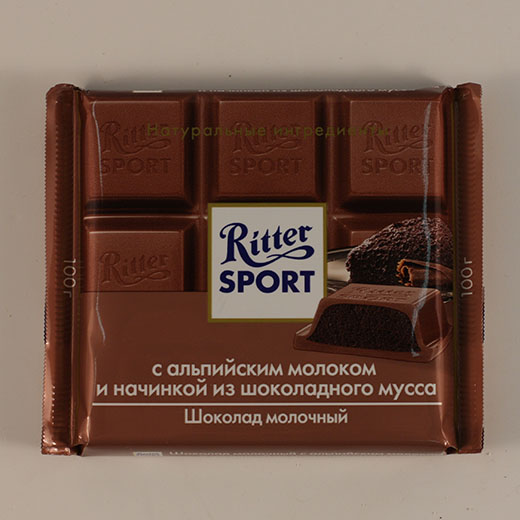 Риттер Спорт шоколад молочный какао мусс 100г