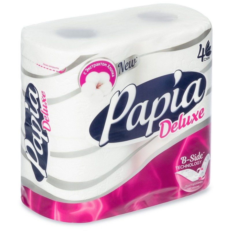 Papia Deluxe туалетная бумага Папия 4 слоя 4 рулона Papia Deluxe туалетная бумага Папия 4 слоя 4 рулона