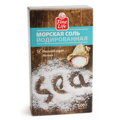 Fine Life морская соль мелкая йодированная 500г