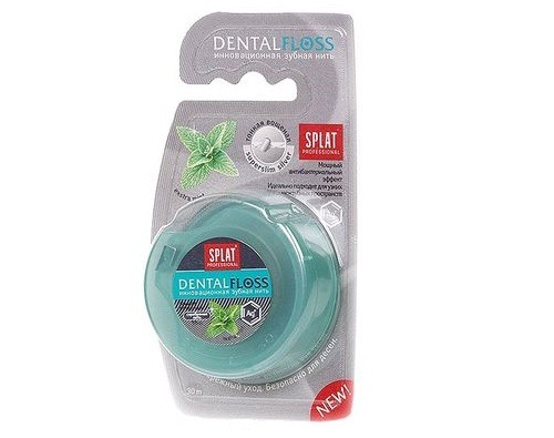 SPLAT зубная нить мятная с волокнами серебра фтор и мята 25м