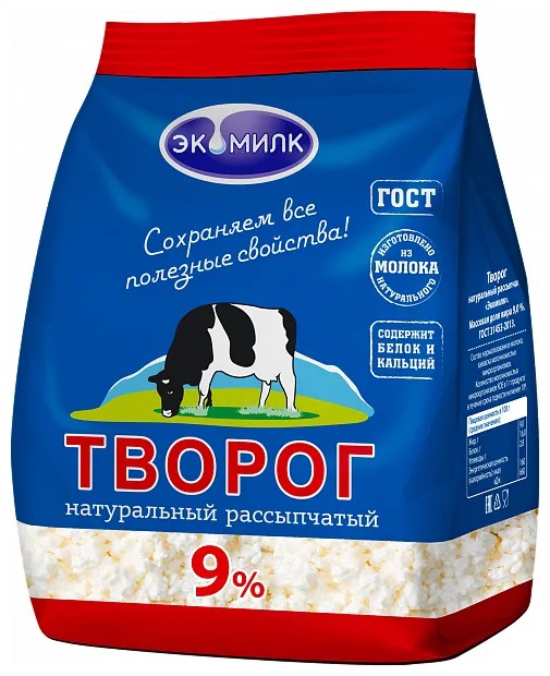 ЭКОМИЛК Творог рассыпчатый 9% 350г ЭКОМИЛК Творог рассыпчатый 9% 350г