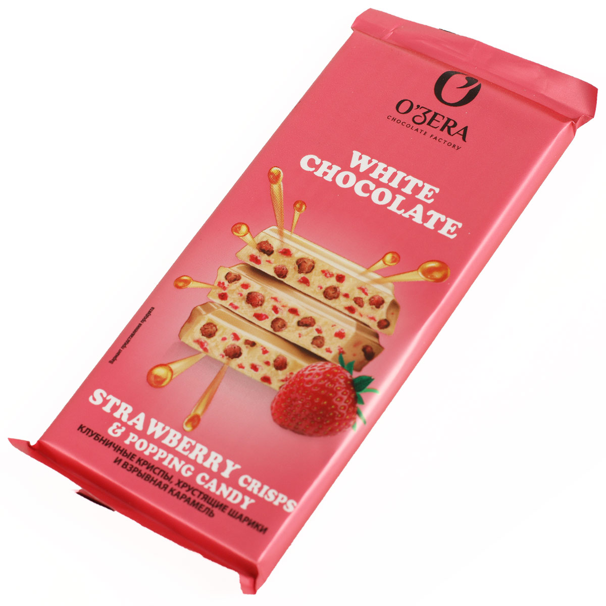 ОЗЕРА белый шоколад клубничные криспы,хрустящие шарики и взрывная карамель O'ZERA 90г