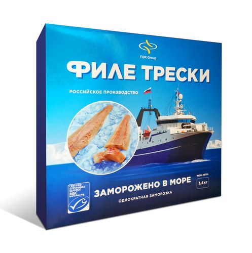 Филе трески сухой заморозки на коже коробка 3.4кг