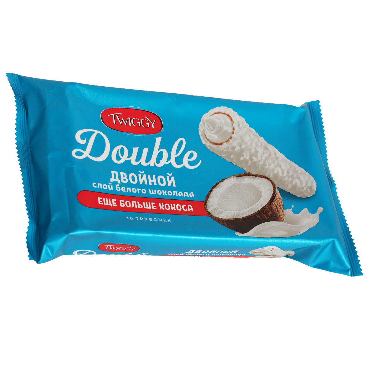 Вафельные трубочки с кокосом в белом шоколаде TWIGGY 16шт.