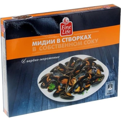 Мидии в створках  в собственном соку FINE LIFE 450г