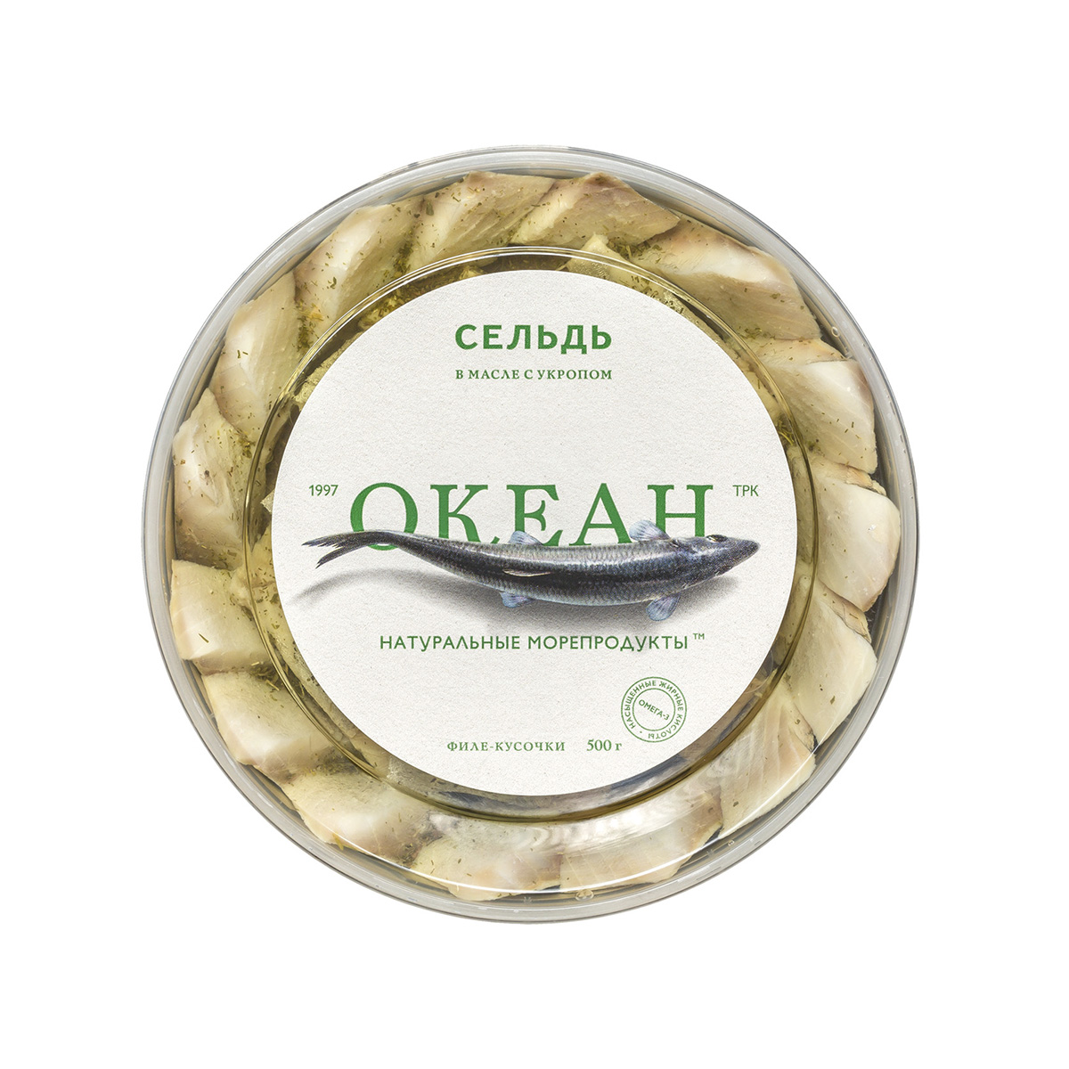 Сельдь слабой соли в масле с укропом филе кусочки ОКЕАН 500г