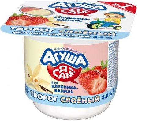 АГУША Я САМ Творог слоеный клубника-ваниль 3,8%, 100 г 