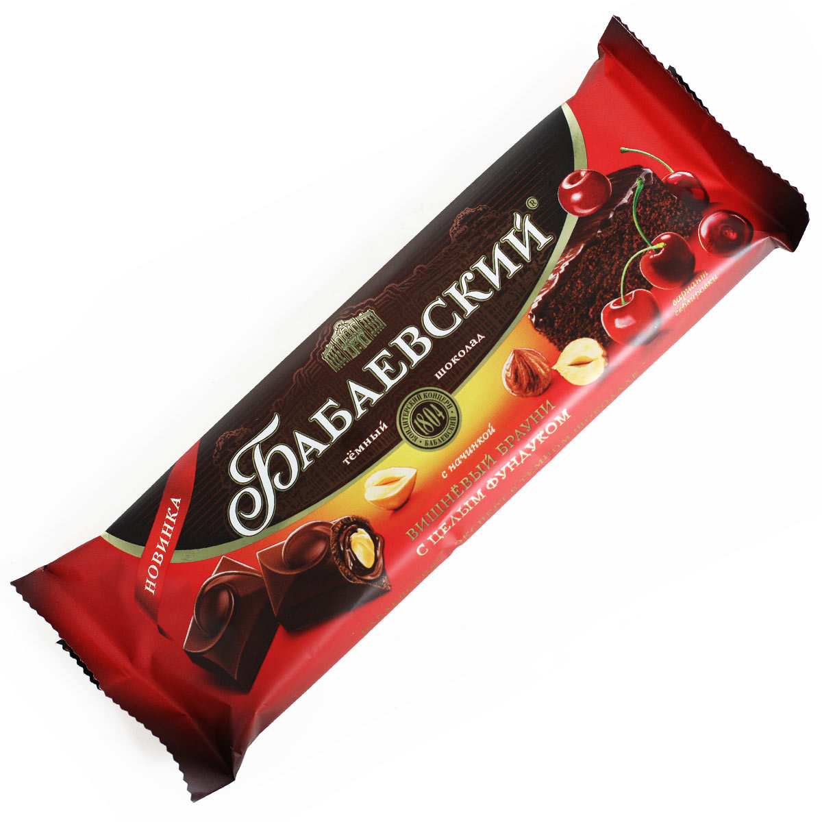 Бабаевский шоколад темный с начинкой вишнёвый брауни с цельным фундуком 165г