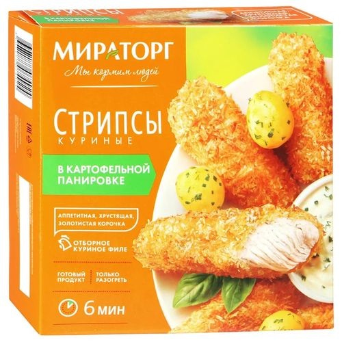 МИРАТОРГ стрипсы куриные в картофельной панировке, 340 гр, МИРАТОРГ стрипсы куриные в картофельной панировке, 340 гр,