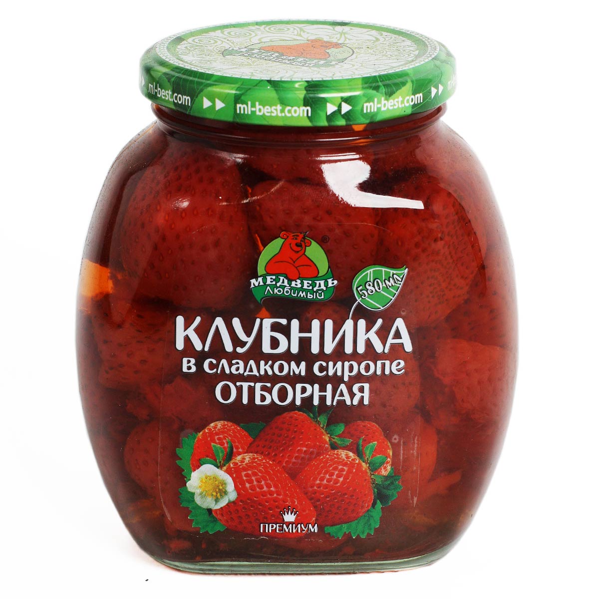 Клубника в сладком сиропе отборная премиум Медведь любимый 580мл Клубника в сладком сиропе отборная премиум Медведь любимый 580мл