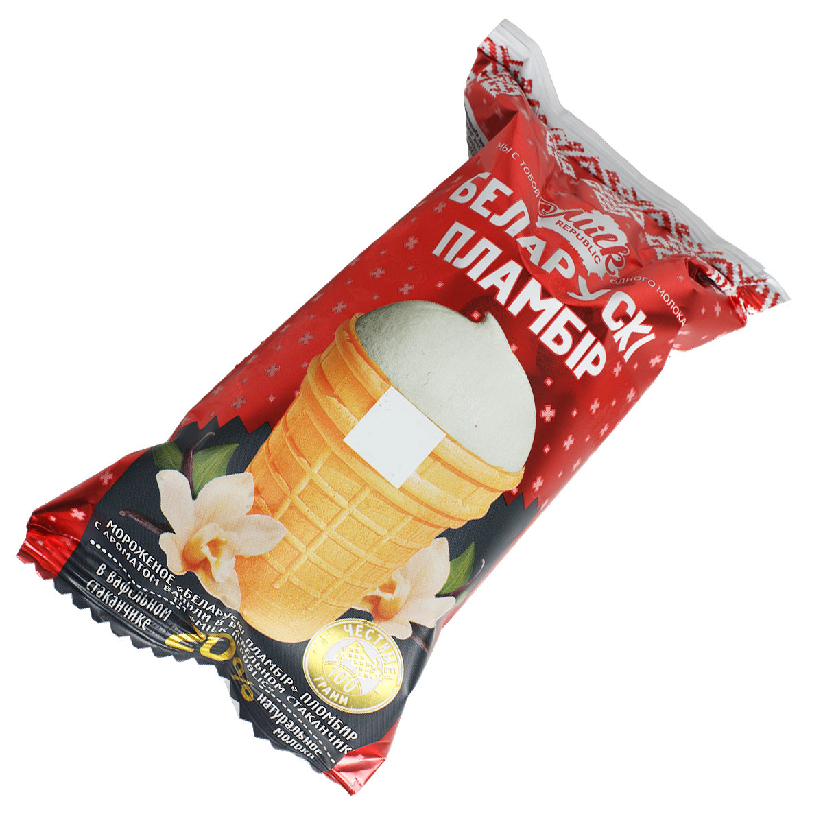 Беларусскi пламбiр мороженое пломбир с ароматом ванили в стаканчике 100г 